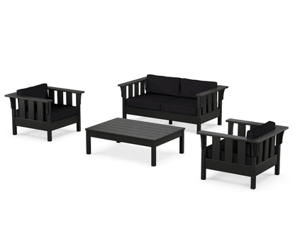 Martha Stewart by POLYWOOD® Acadia 4-Piece Deep Seating Set with Loveseat in Black / Midnight Linen