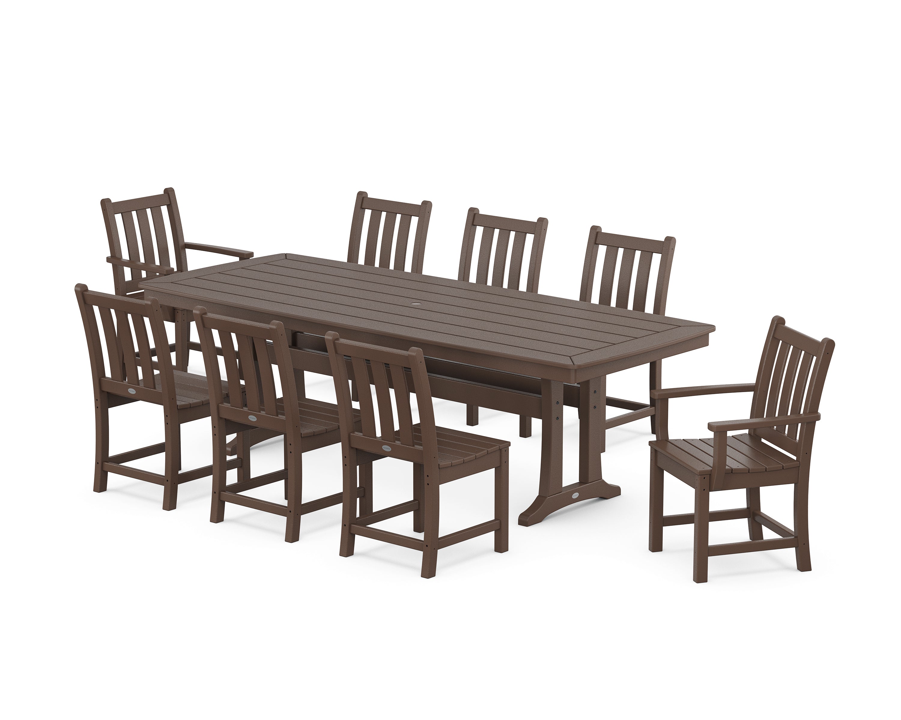 POLYWOOD® Traditional Garden 9-Piece Dining Set with Trestle Legs in Mahogany