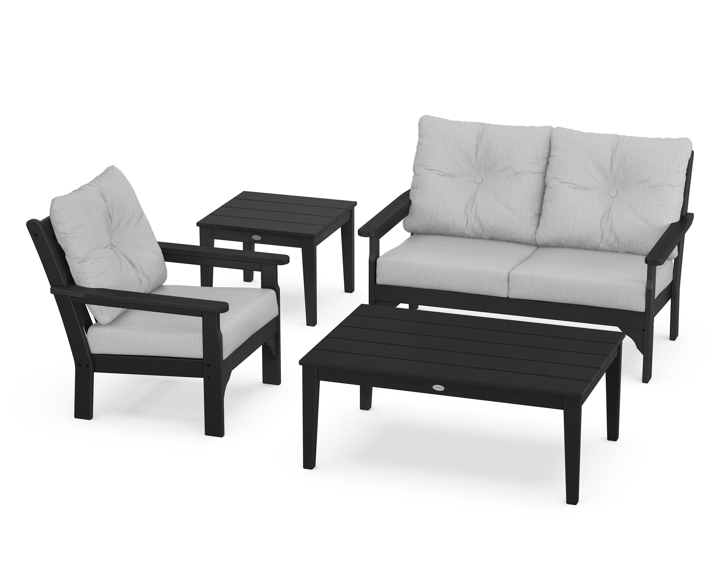 POLYWOOD® Vineyard 4-Piece Deep Seating Set in Black / Granite