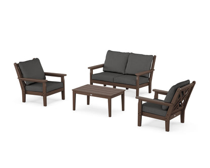 POLYWOOD® Chippendale 4-Piece Deep Seating Set with Loveseat in Mahogany / Spectrum Carbon