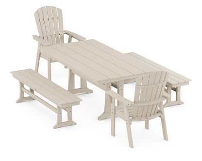 POLYWOOD® Nautical Adirondack 5-Piece Farmhouse Dining Set With Trestle Legs in Sand