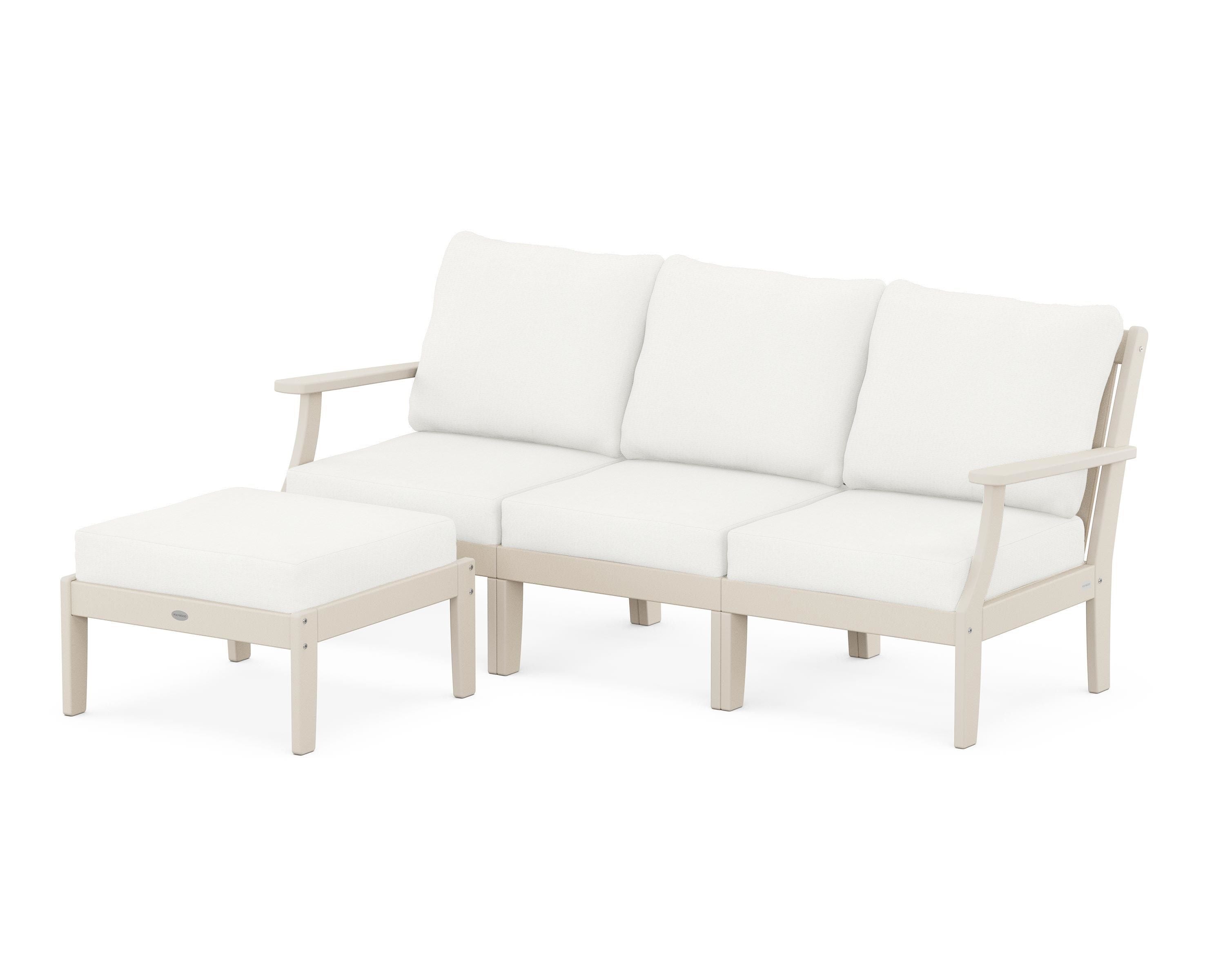 POLYWOOD® Braxton Modular 4-Piece Deep Seating Set with Ottoman in Sand / Natural Linen