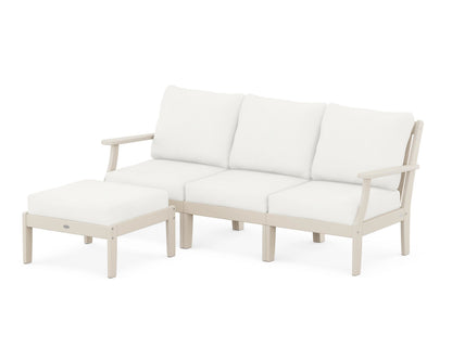POLYWOOD® Braxton Modular 4-Piece Deep Seating Set with Ottoman in Sand / Natural Linen