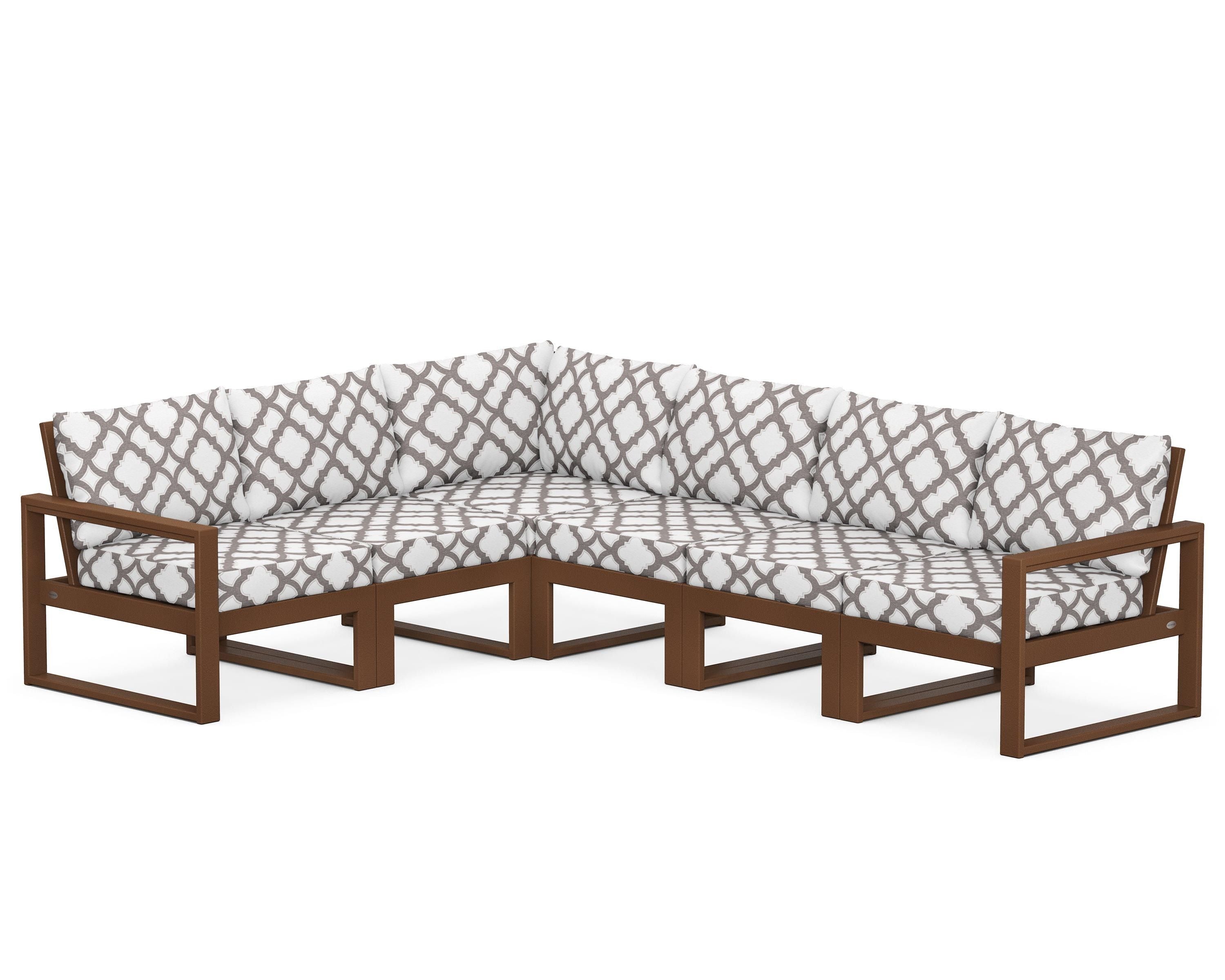 POLYWOOD® EDGE 6-Piece Modular Deep Seating Set in Teak / Trellis Grey Mist