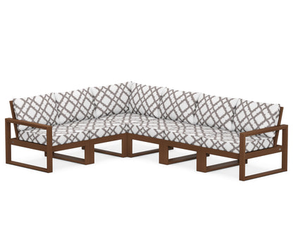 POLYWOOD® EDGE 6-Piece Modular Deep Seating Set in Teak / Trellis Grey Mist