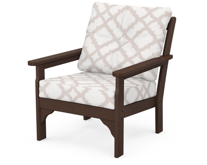 POLYWOOD® Vineyard Deep Seating Chair in Mahogany / Trellis Dune Burlap