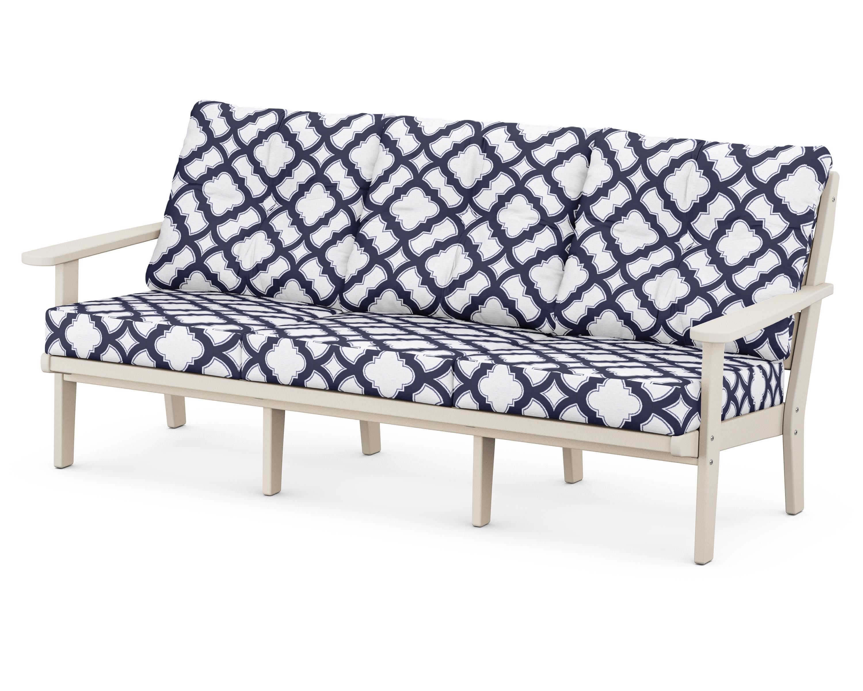 POLYWOOD® Lakeside Deep Seating Sofa in Sand / Trellis Navy