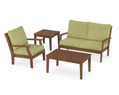 POLYWOOD® Braxton 4-Piece Deep Seating Set in Teak / Chartreuse Boucle