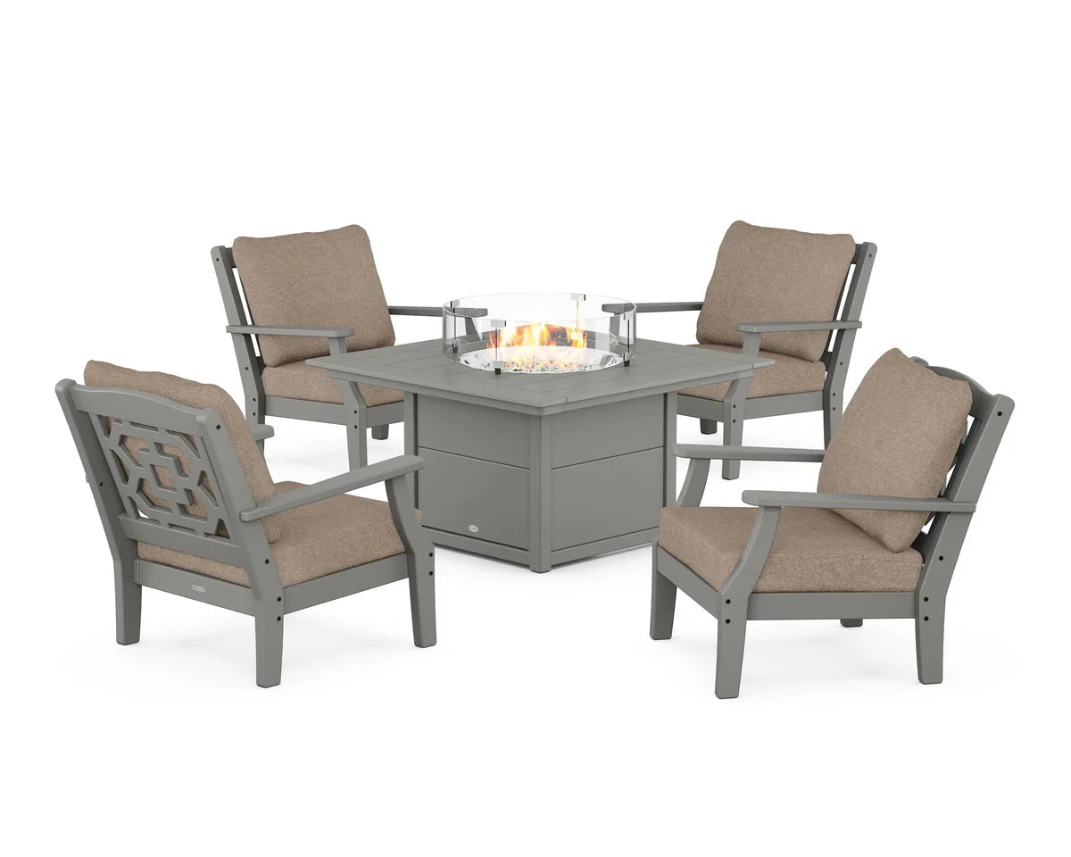 Chinoiserie 5-Piece Deep Seating Set with Fire Pit Table