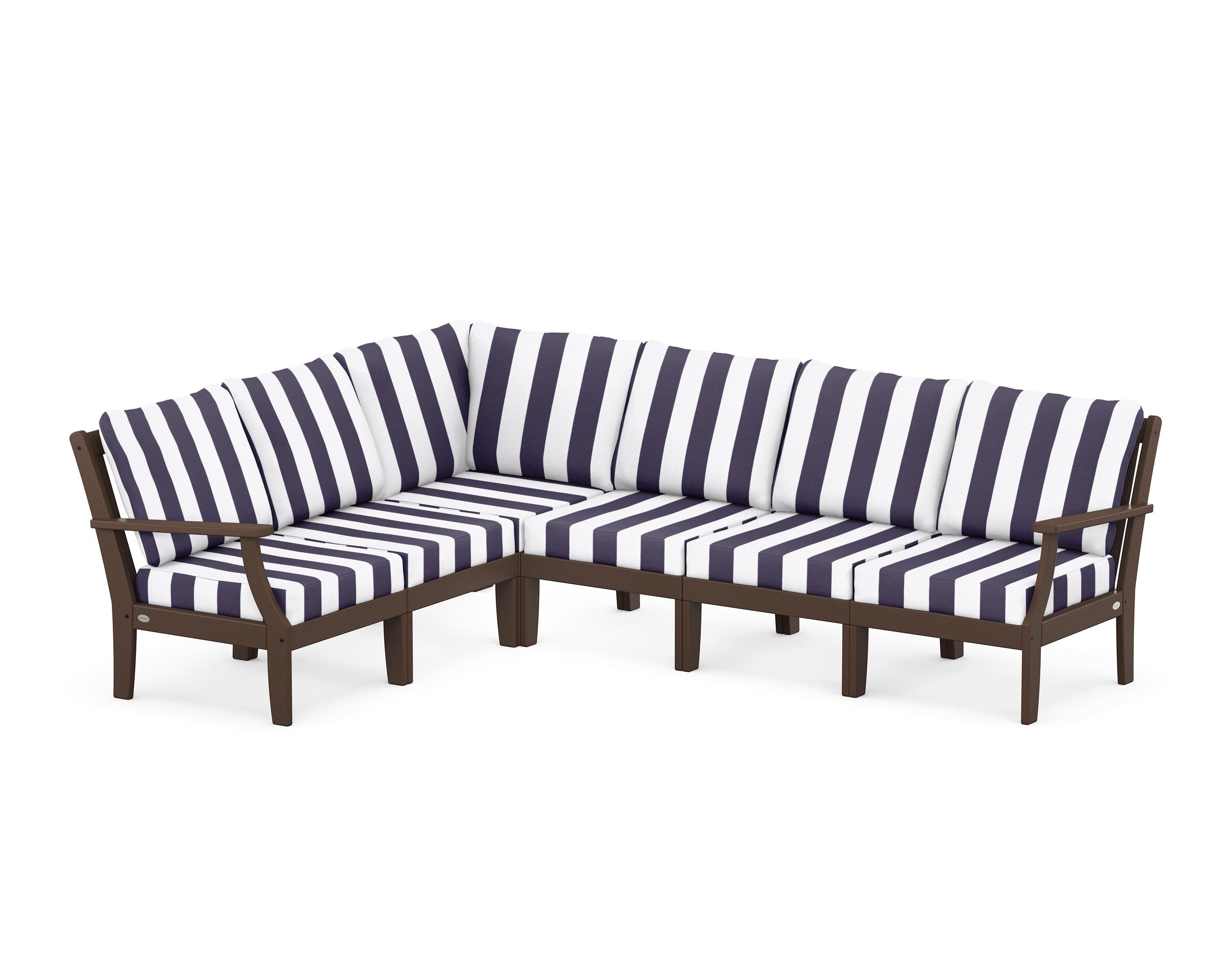 POLYWOOD® Braxton Modular 6-Piece Deep Seating Set in Mahogany / Cabana Stripe Navy