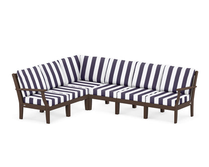 POLYWOOD® Braxton Modular 6-Piece Deep Seating Set in Mahogany / Cabana Stripe Navy
