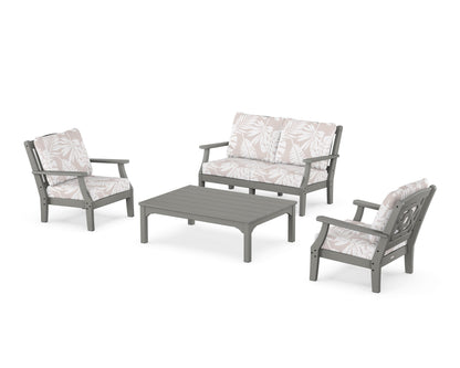 Martha Stewart by POLYWOOD® Chinoiserie 4-Piece Deep Seating Set with Loveseat in Slate Grey / Leaf Dune Burlap