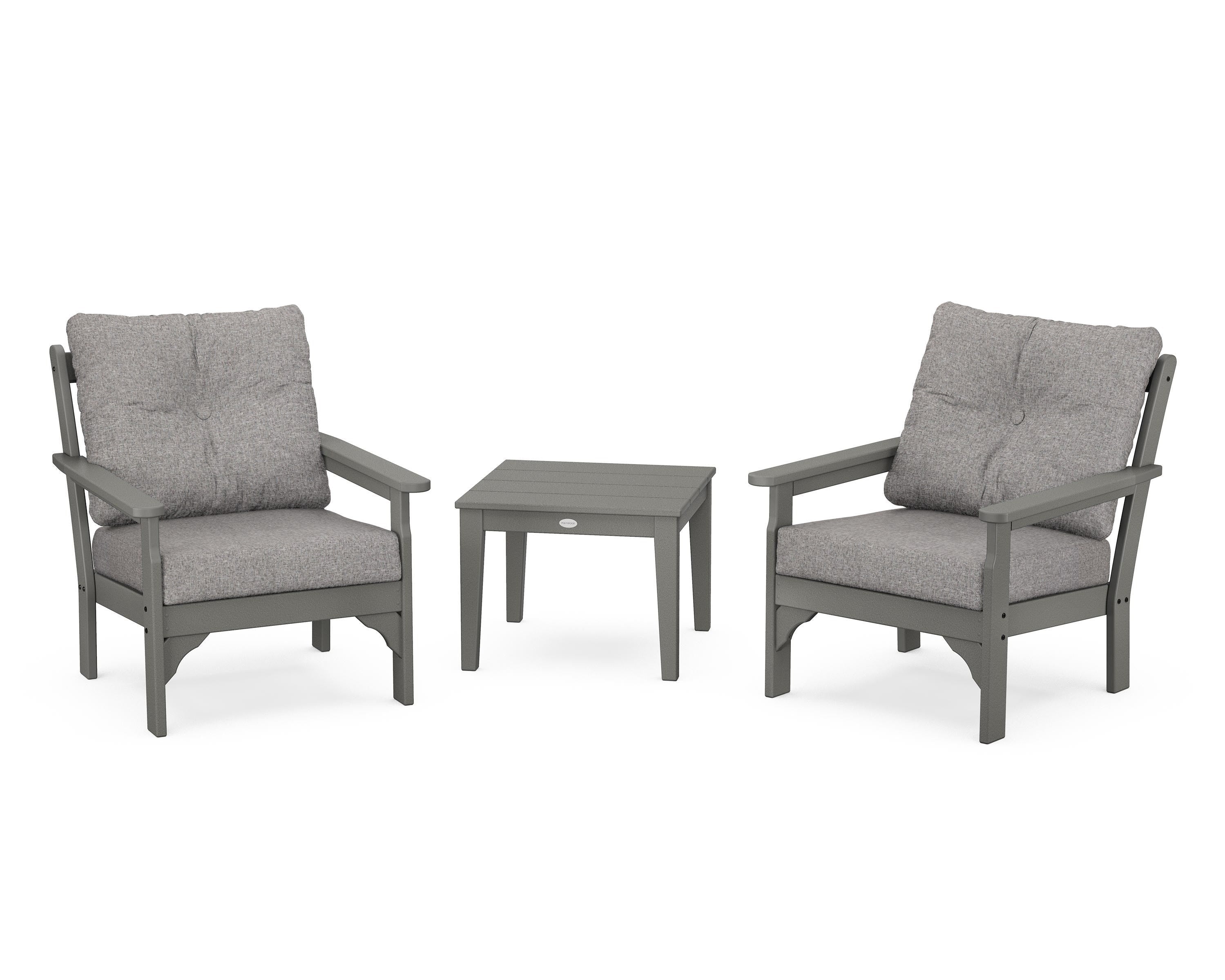 POLYWOOD® Vineyard 3-Piece Deep Seating Set in Slate Grey / Grey Mist