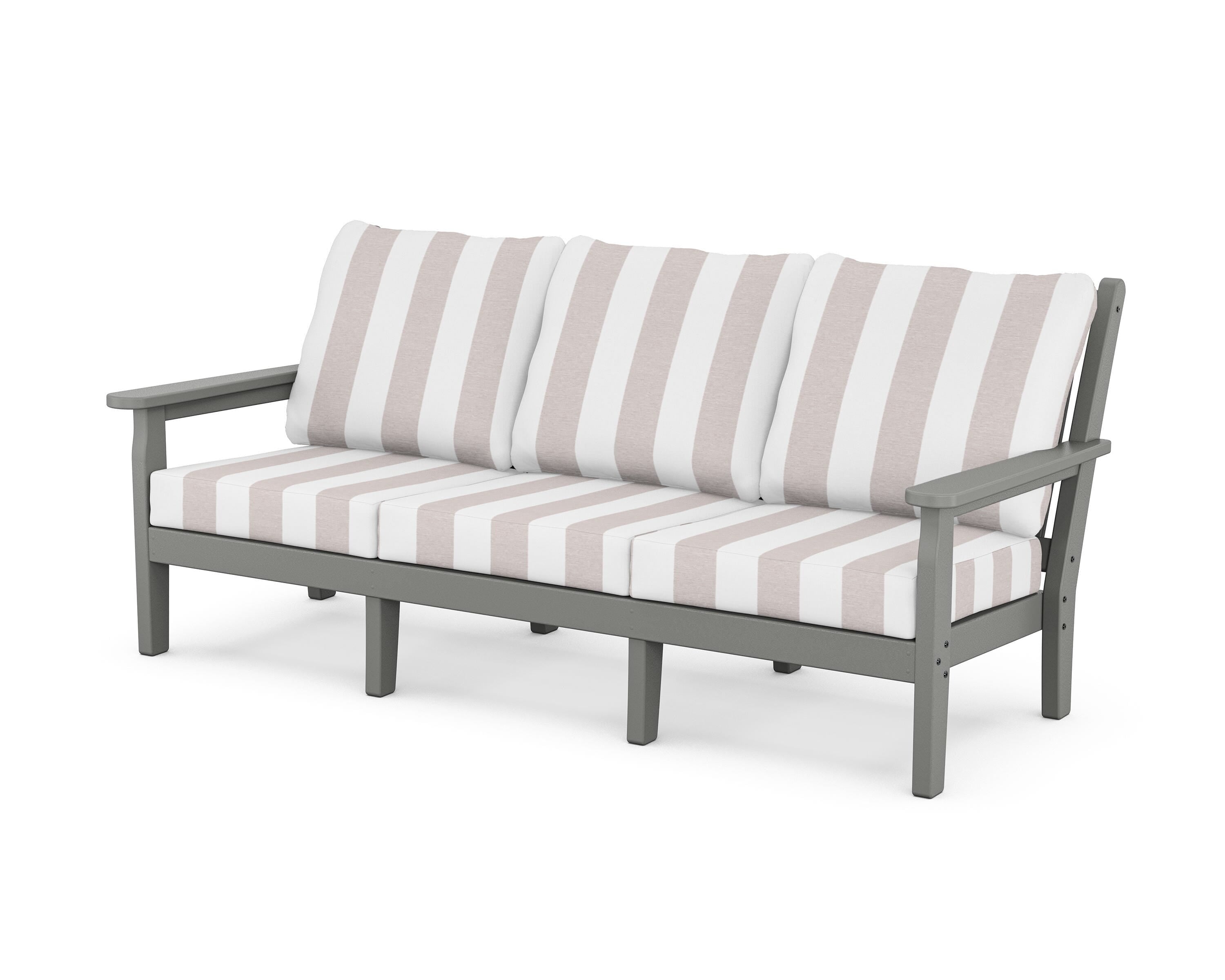 POLYWOOD® Chippendale Deep Seating Sofa in Slate Grey / Cabana Stripe Dune Burlap