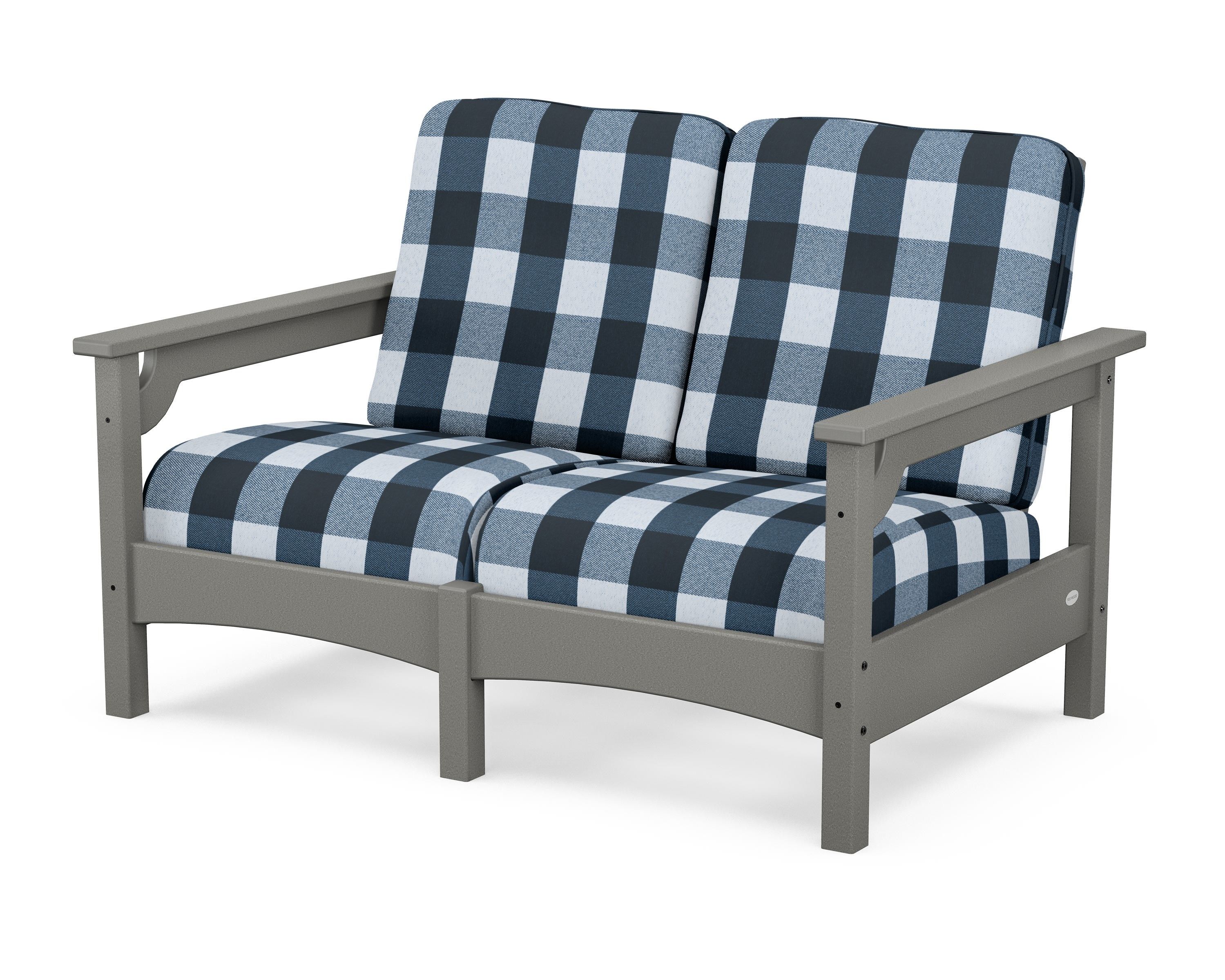 POLYWOOD® Club Loveseat in Slate Grey / Buffalo Plaid Marine Indigo