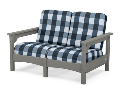 POLYWOOD® Club Loveseat in Slate Grey / Buffalo Plaid Marine Indigo