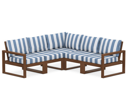 POLYWOOD® EDGE 5-Piece Modular Deep Seating Set in Teak / Cabana Stripe Sky Blue