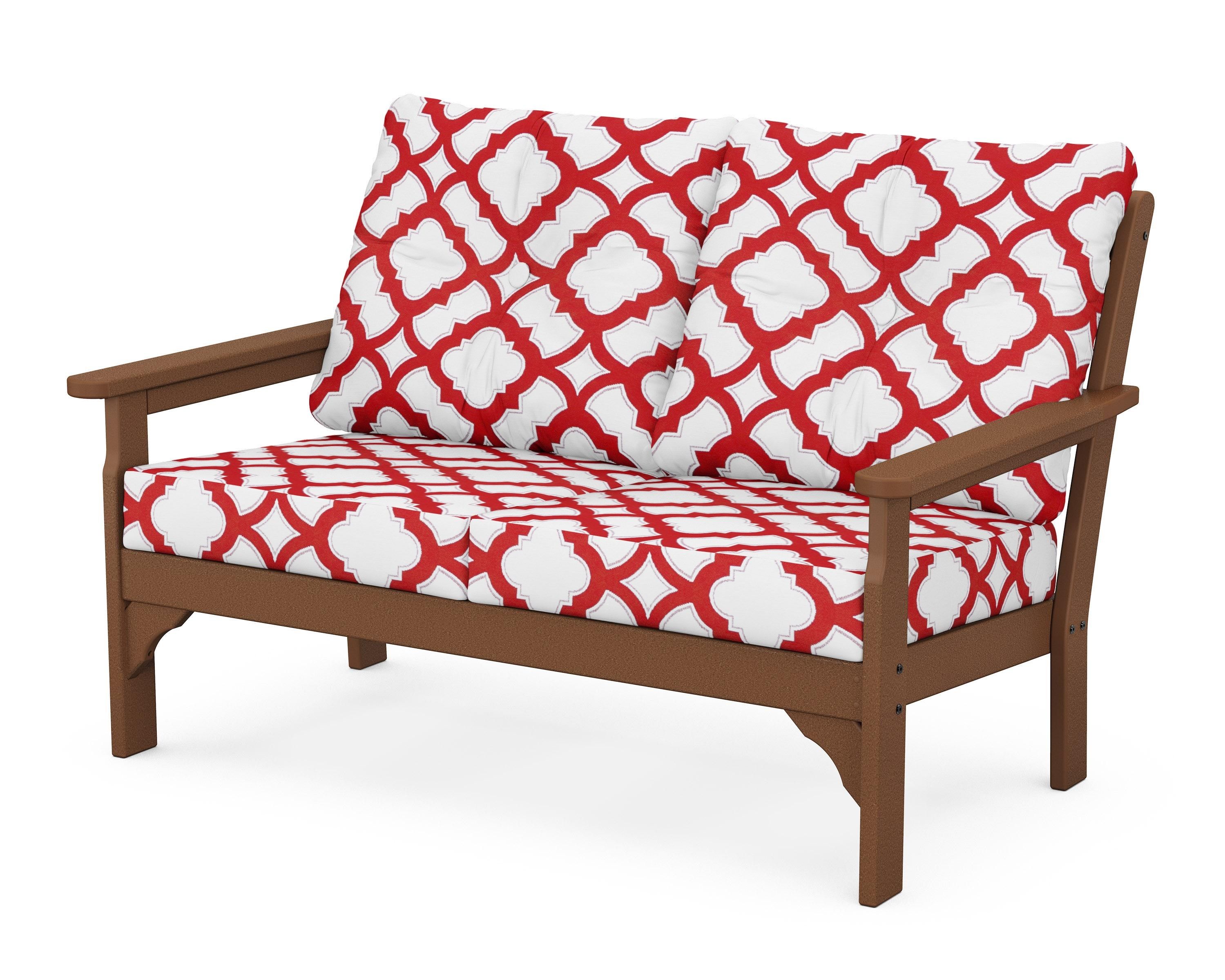 POLYWOOD® Vineyard Deep Seating Loveseat in Teak / Trellis Crimson