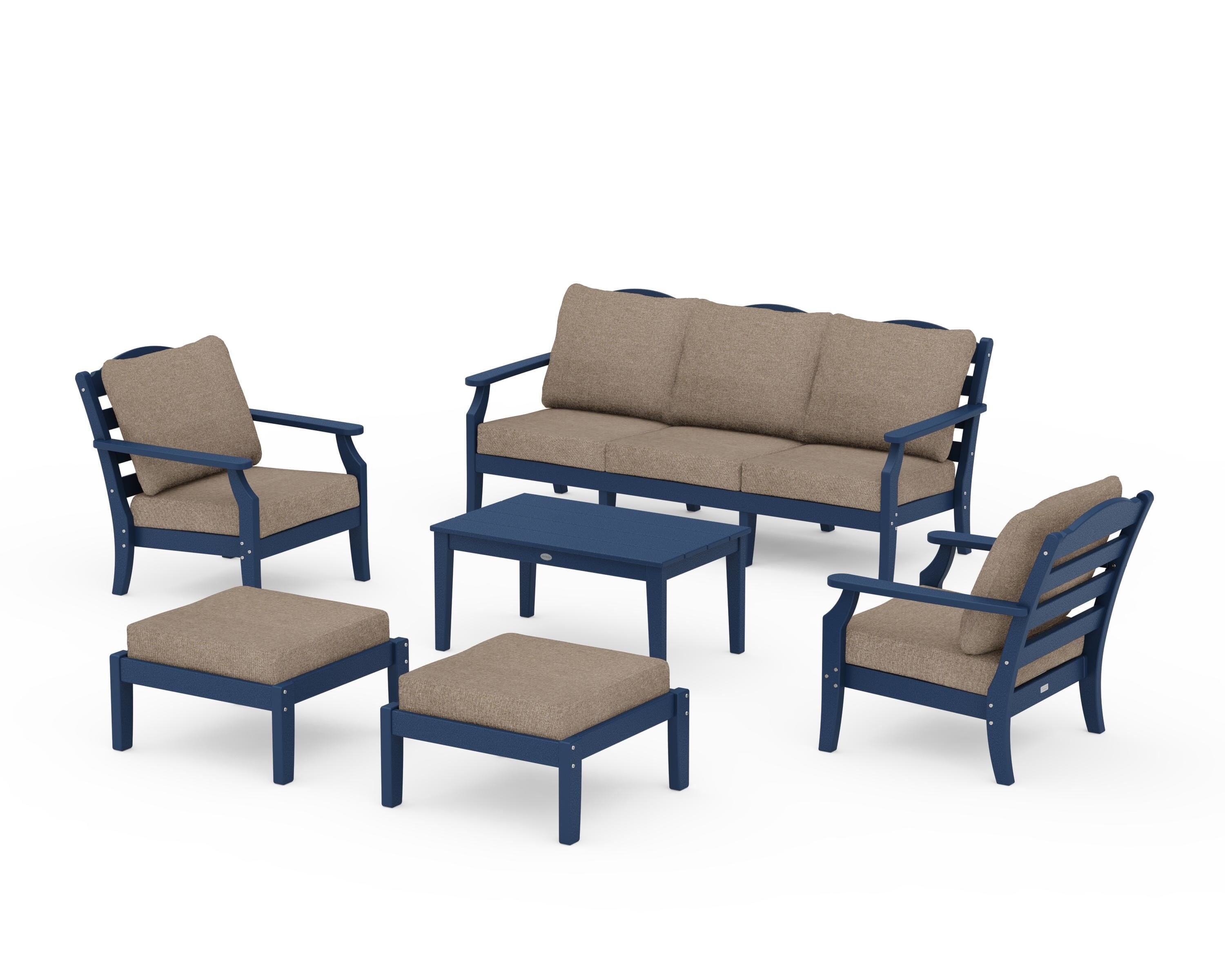 Draper James™ by  POLYWOOD® Savannah 6-Piece Lounge Sofa Set in Navy / Spiced Burlap