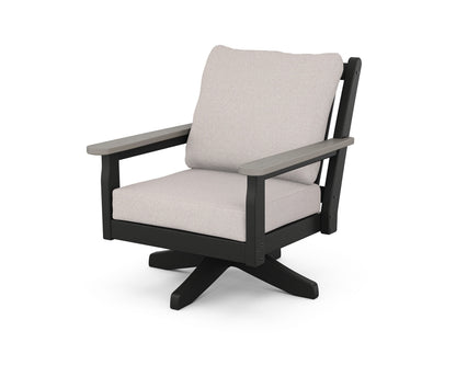 POLYWOOD® Chippendale Deep Seating Swivel Chair in Black / Driftwood / Dune Burlap