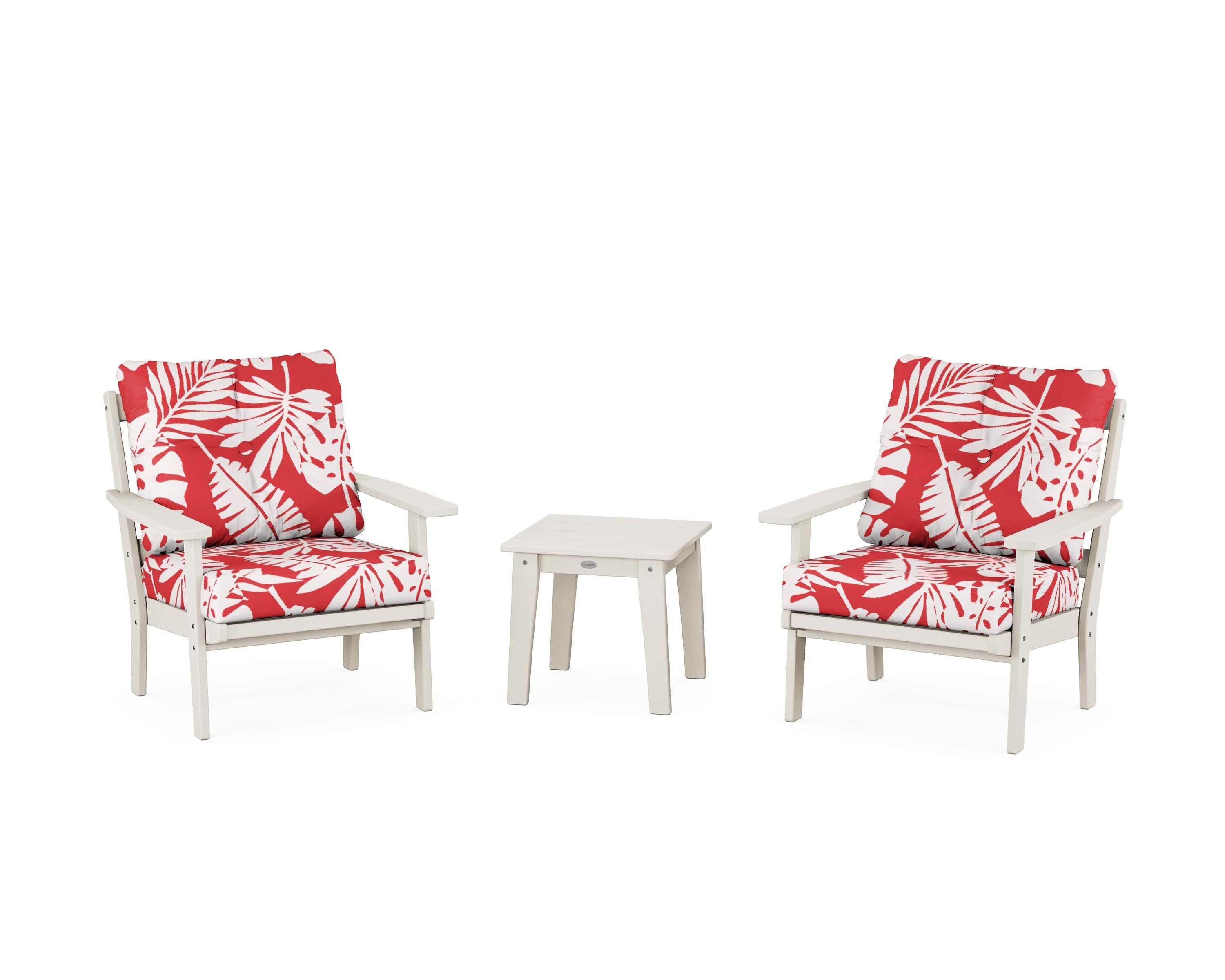 POLYWOOD® Oxford 3-Piece Deep Seating Set in Sand / Leaf Crimson