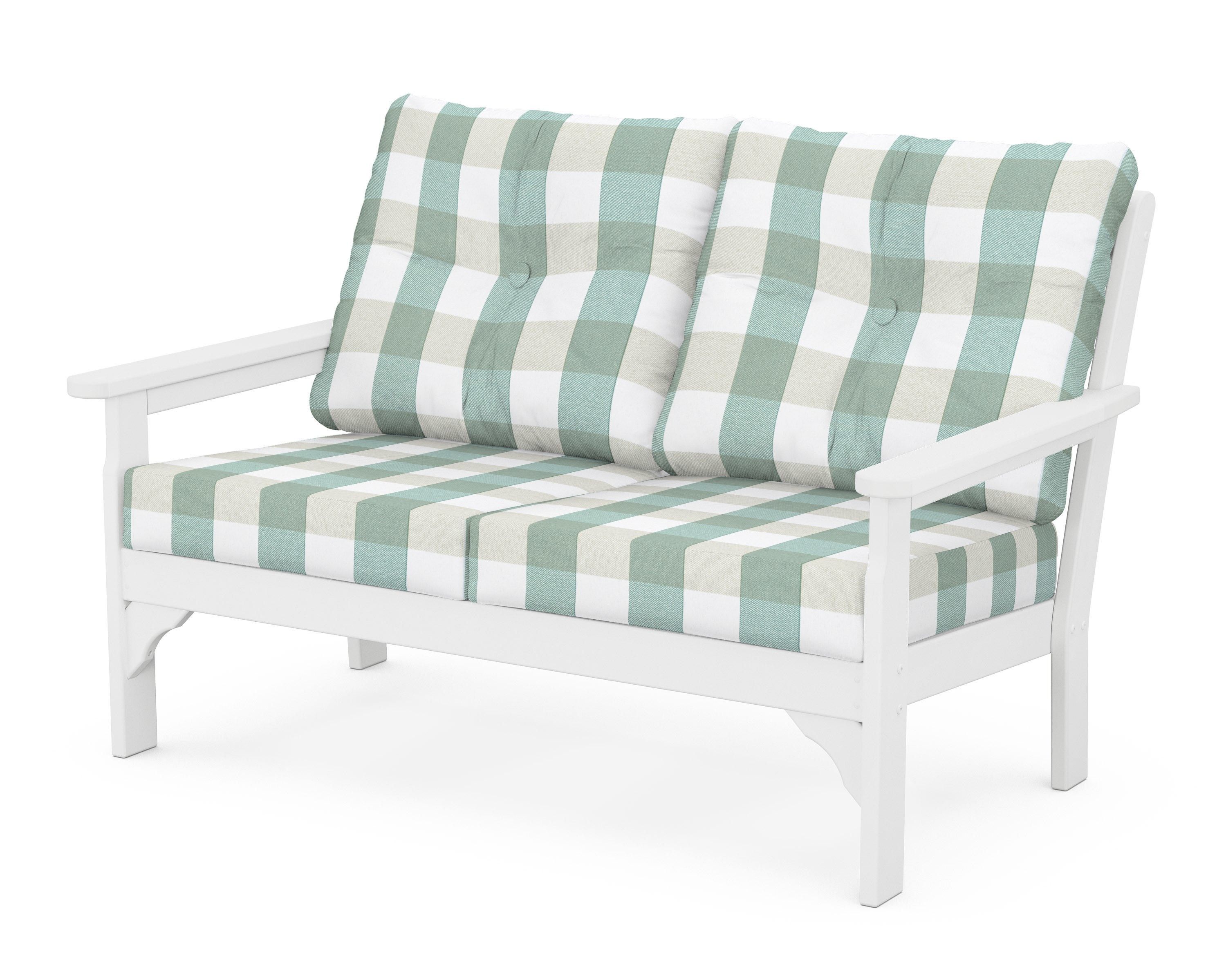 POLYWOOD® Vineyard Deep Seating Loveseat in White / Buffalo Plaid Glacier Spa