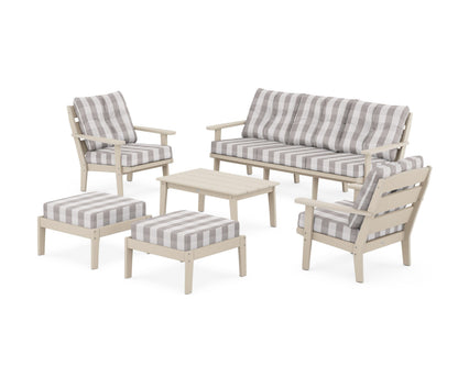 POLYWOOD® Lakeside 6-Piece Lounge Sofa Set in Sand / Buffalo Plaid Grey Mist