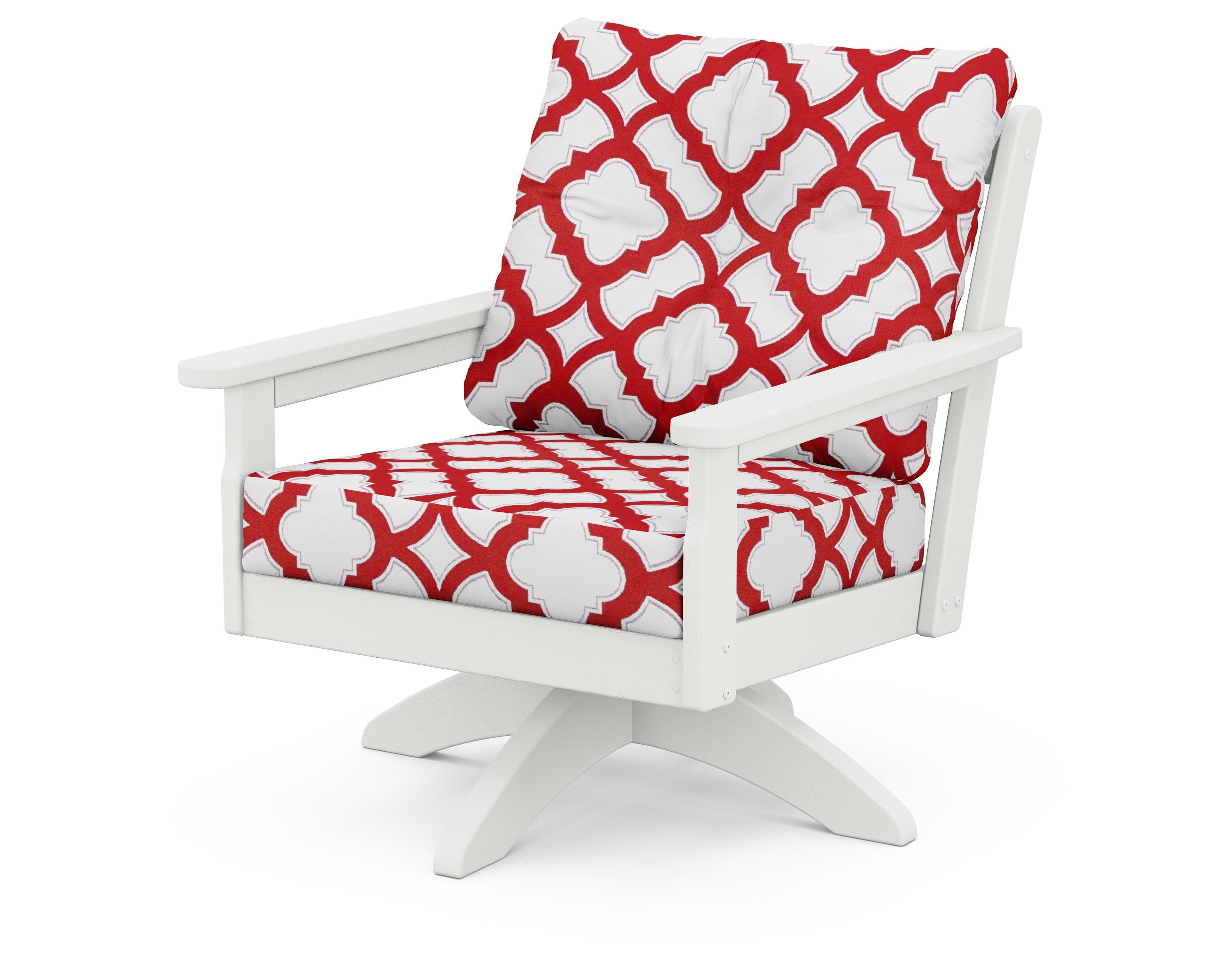 POLYWOOD® Vineyard Deep Seating Swivel Chair in Vintage White / Trellis Crimson