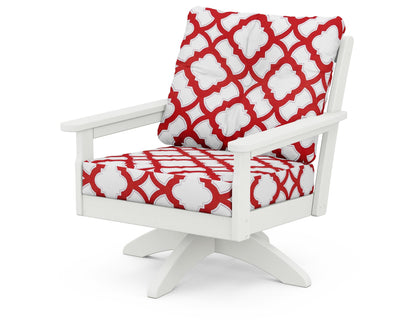 POLYWOOD® Vineyard Deep Seating Swivel Chair in Vintage White / Trellis Crimson