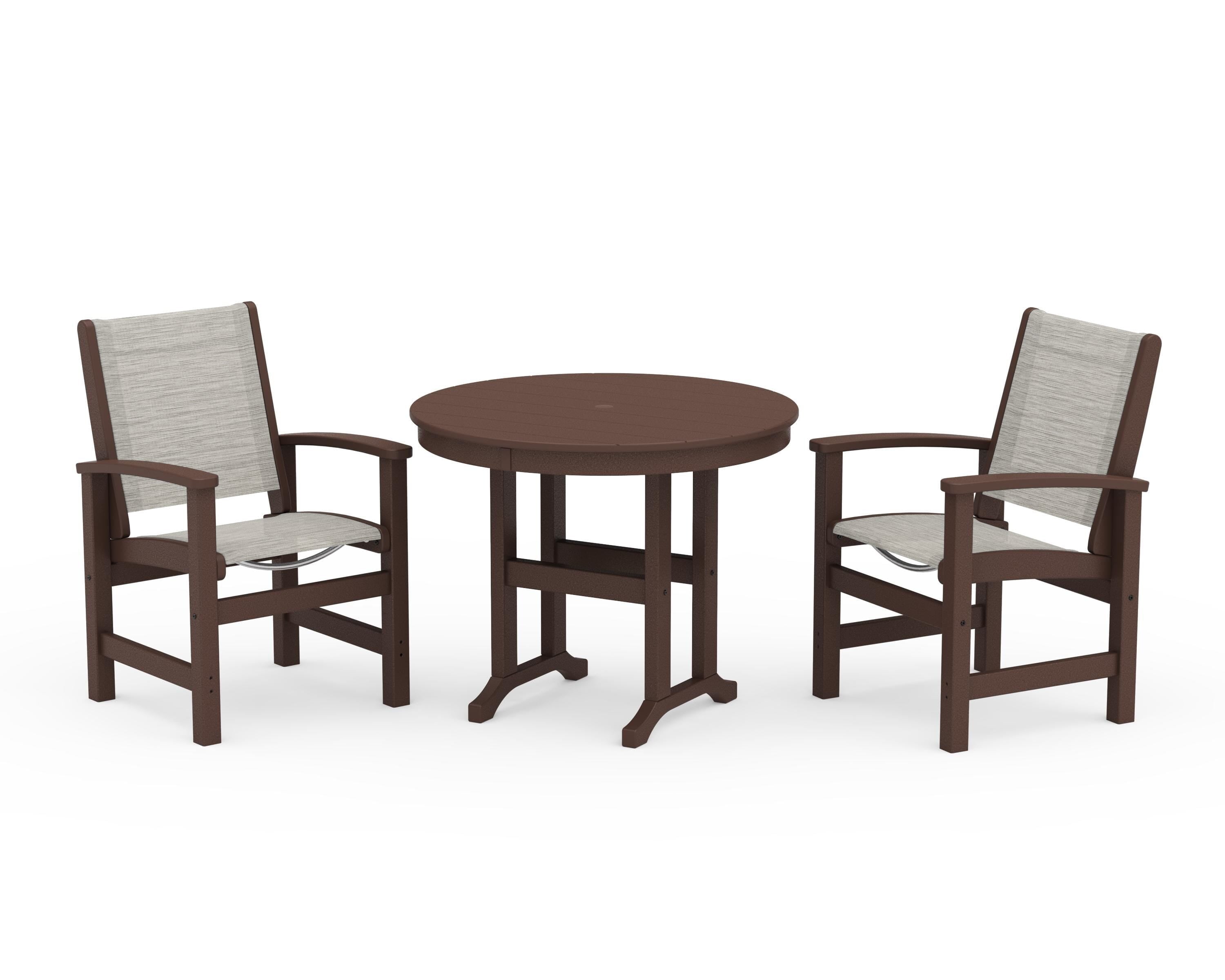 POLYWOOD® Coastal 3-Piece Round Dining Set in Mahogany / Birch Sling
