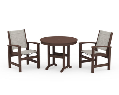 POLYWOOD® Coastal 3-Piece Round Dining Set in Mahogany / Birch Sling