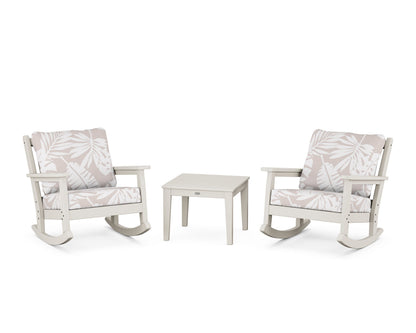 POLYWOOD® Chippendale 3-Piece Deep Seating Rocker Set in Sand / Leaf Dune Burlap