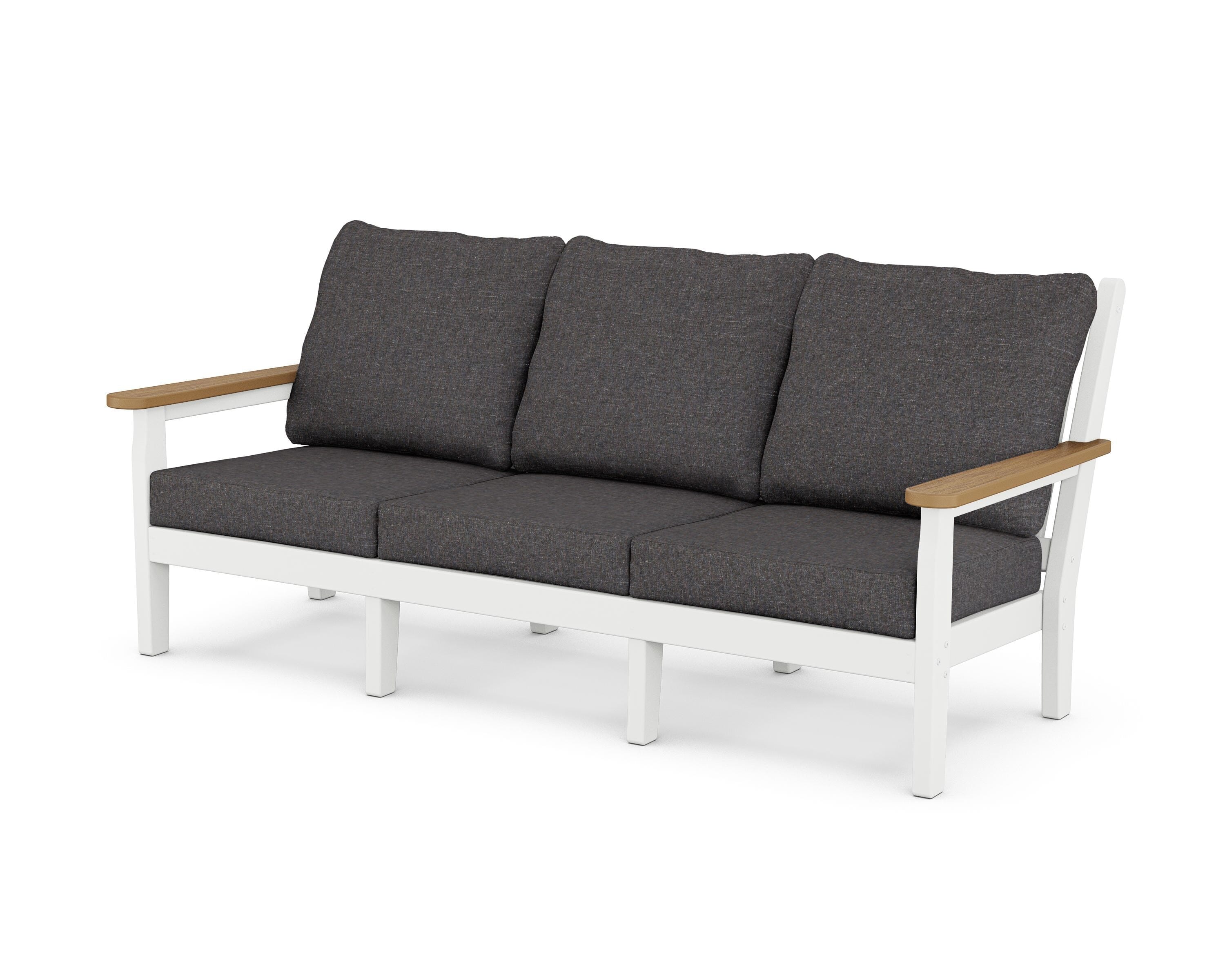 POLYWOOD® Chippendale Deep Seating Sofa in White / Natural / Ash Charcoal