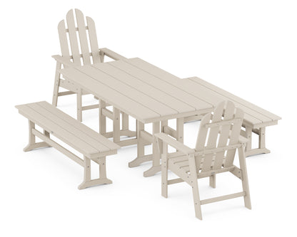 POLYWOOD® Long Island 5-Piece Farmhouse Dining Set with Benches in Sand