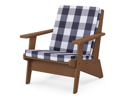POLYWOOD® Riviera Modern Lounge Chair in Teak / Buffalo Plaid Navy