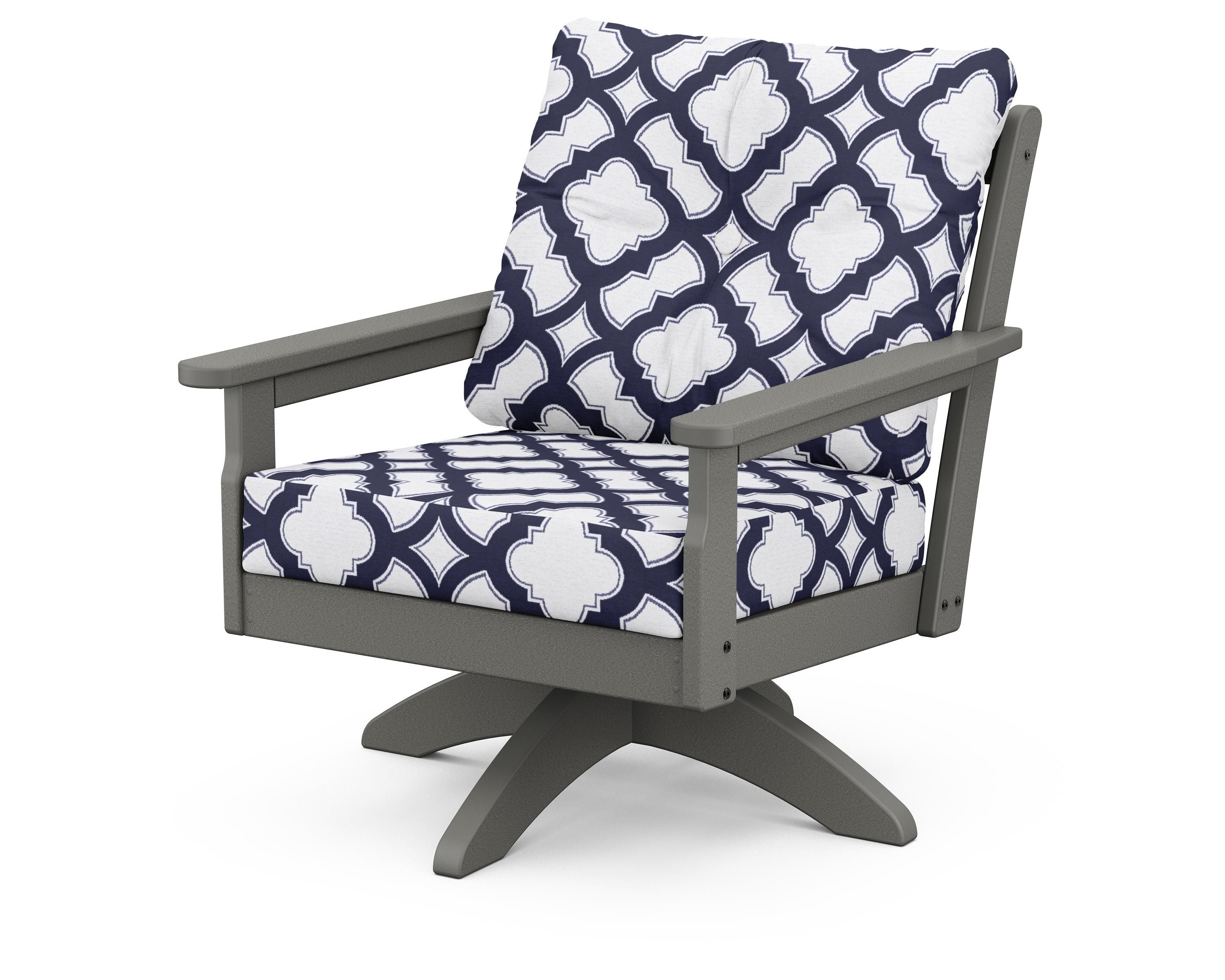 POLYWOOD® Vineyard Deep Seating Swivel Chair in Slate Grey / Trellis Navy