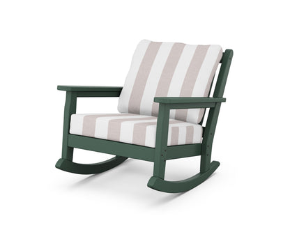 POLYWOOD® Chippendale Deep Seating Rocking Chair in Green / Cabana Stripe Dune Burlap