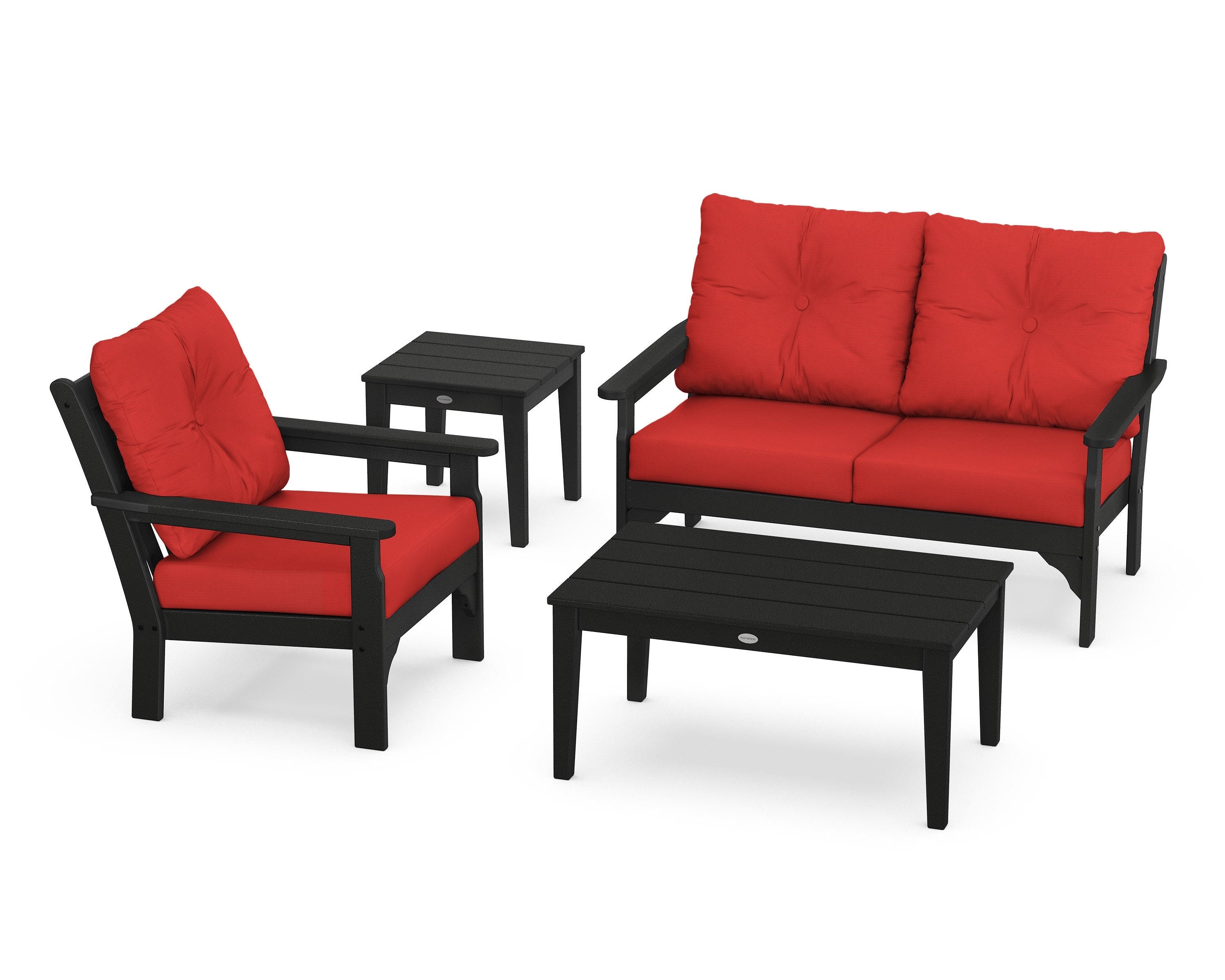 POLYWOOD® Vineyard 4-Piece Deep Seating Set in Black / Crimson Linen