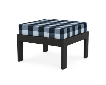 POLYWOOD® Vineyard Modular Ottoman in Black / Buffalo Plaid Marine Indigo