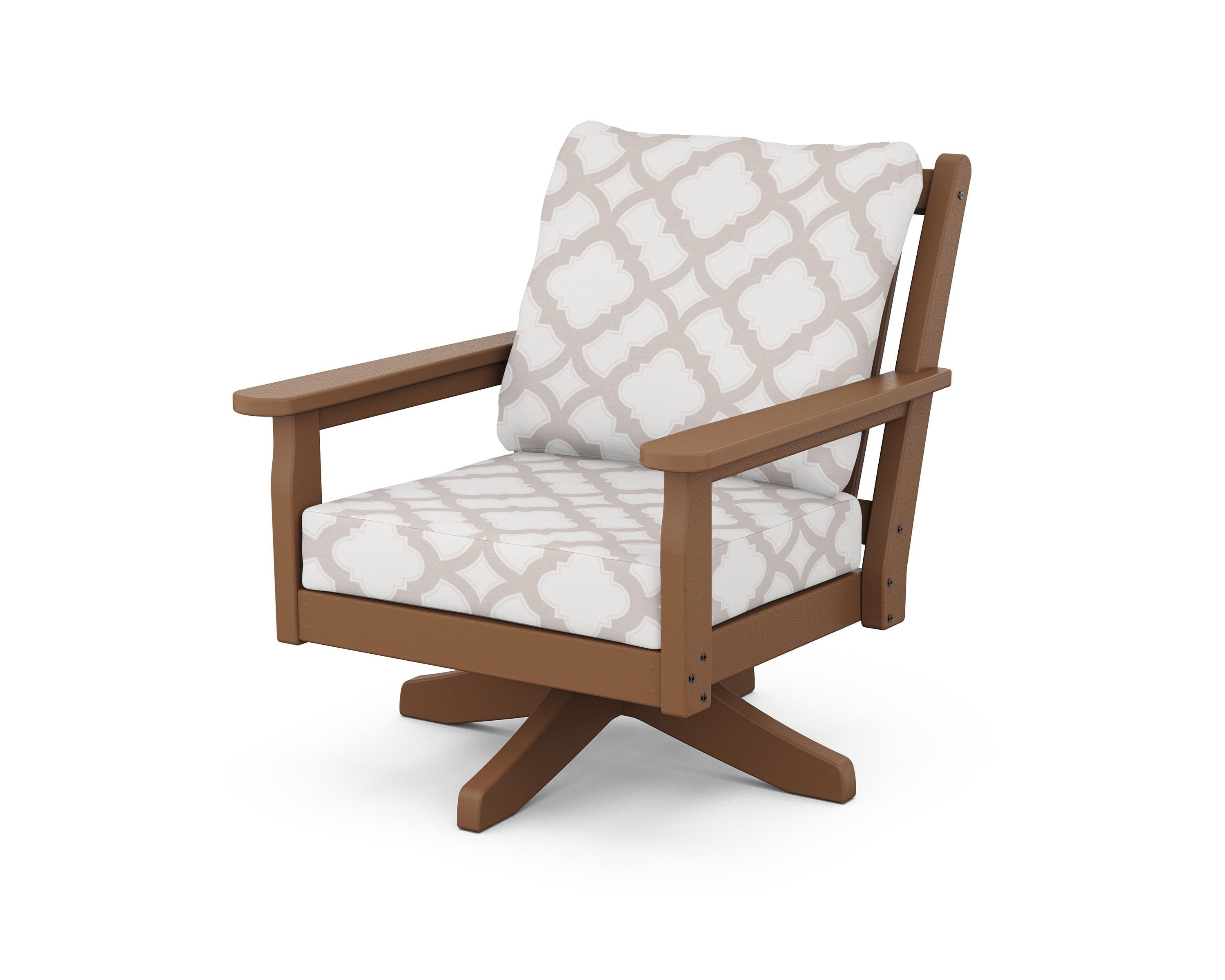POLYWOOD® Chippendale Deep Seating Swivel Chair in Teak / Trellis Dune Burlap