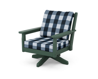 POLYWOOD® Chippendale Deep Seating Swivel Chair in Green / Buffalo Plaid Marine Indigo