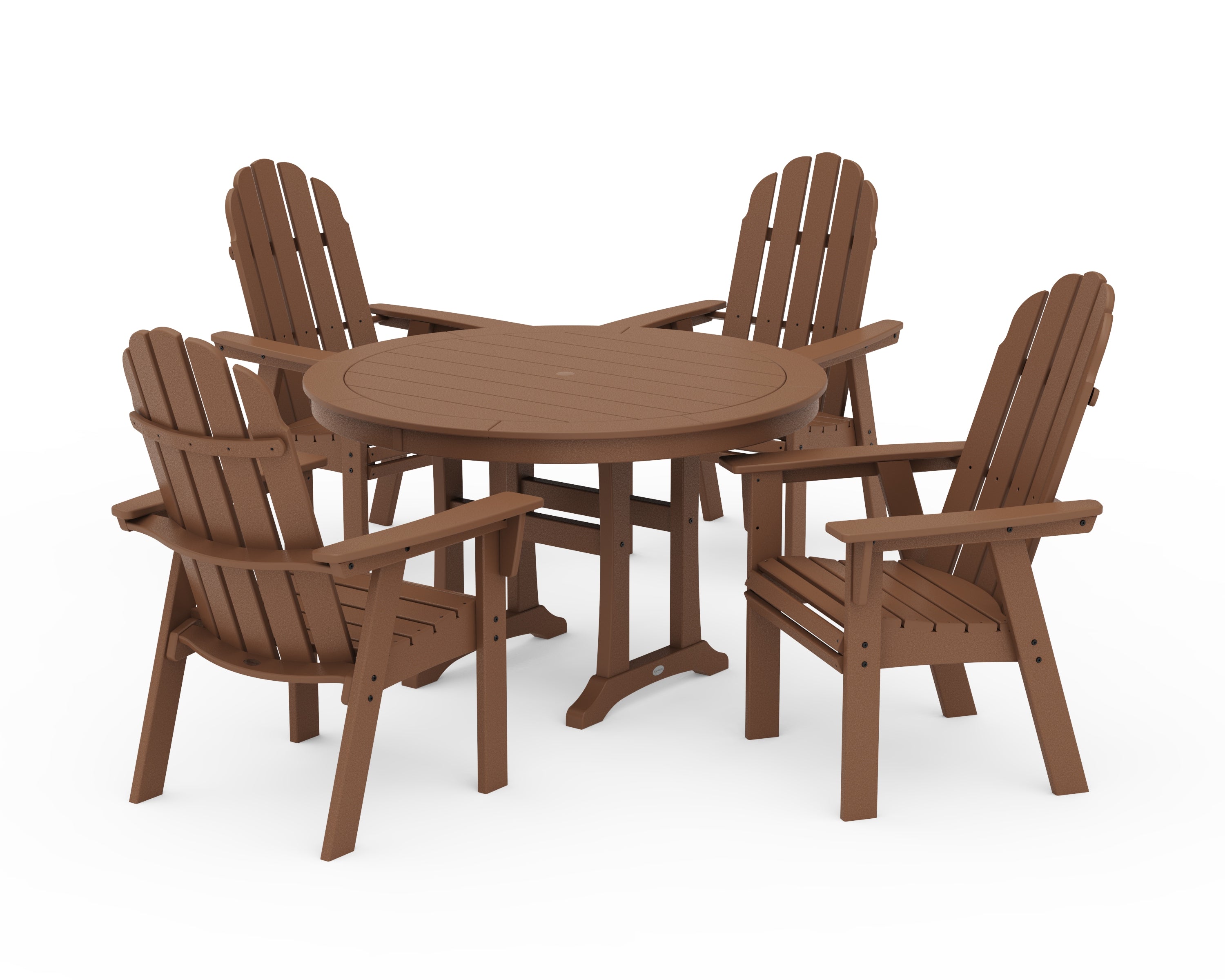 POLYWOOD® Vineyard Curveback Adirondack 5-Piece Nautical Trestle Dining Set in Teak