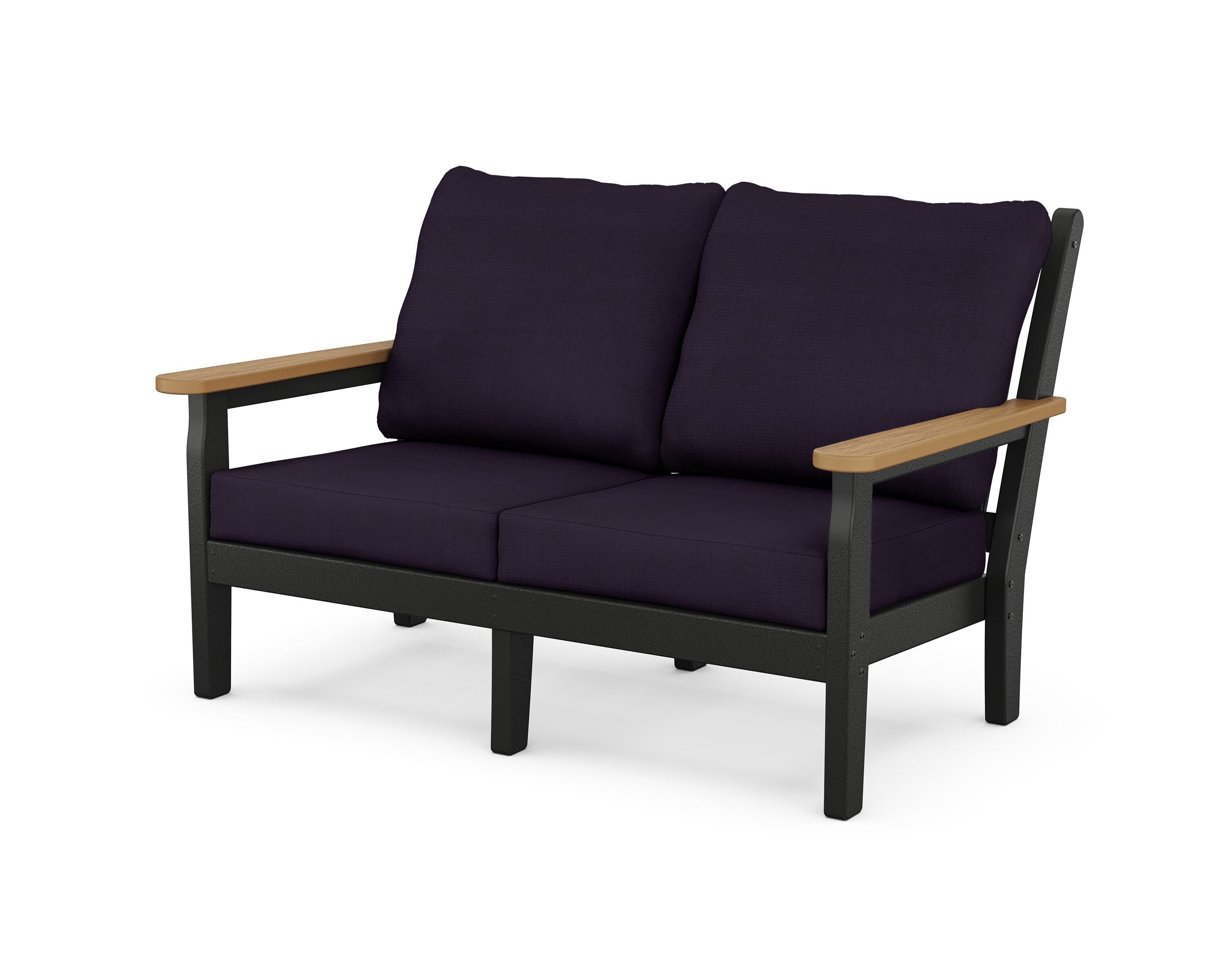 POLYWOOD® Chippendale Deep Seating Loveseat in Black / Natural / Navy Linen