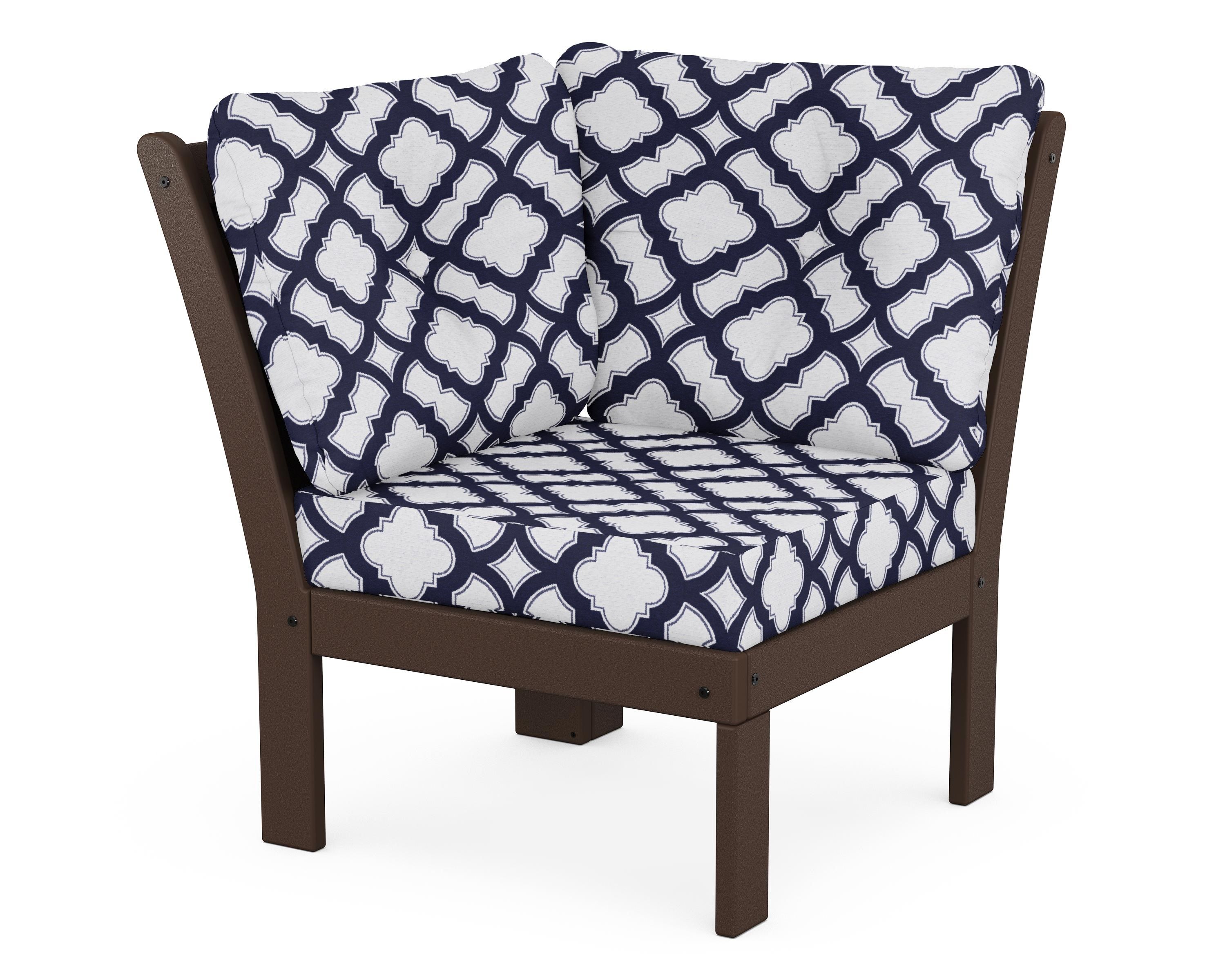 POLYWOOD® Vineyard Modular Corner Chair in Mahogany / Trellis Navy
