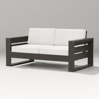 PW Designer Series Latitude Loveseat in Vintage Coffee / Natural Linen