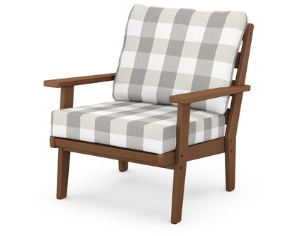 POLYWOOD® Grant Park Deep Seating Chair in Teak / Buffalo Plaid Grey Mist