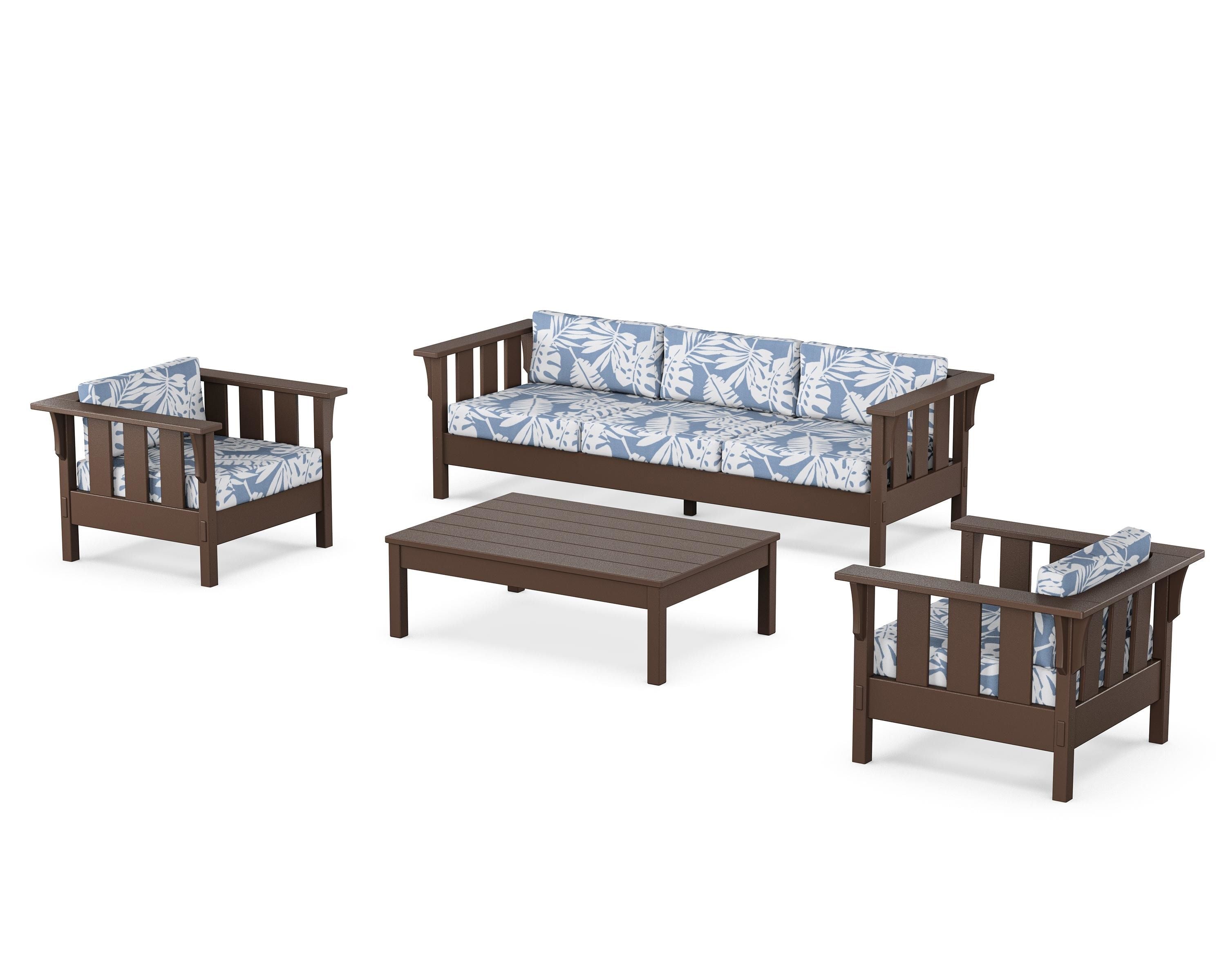 Martha Stewart by POLYWOOD® Acadia 4-Piece Deep Seating Set with Sofa in Mahogany / Leaf Sky Blue