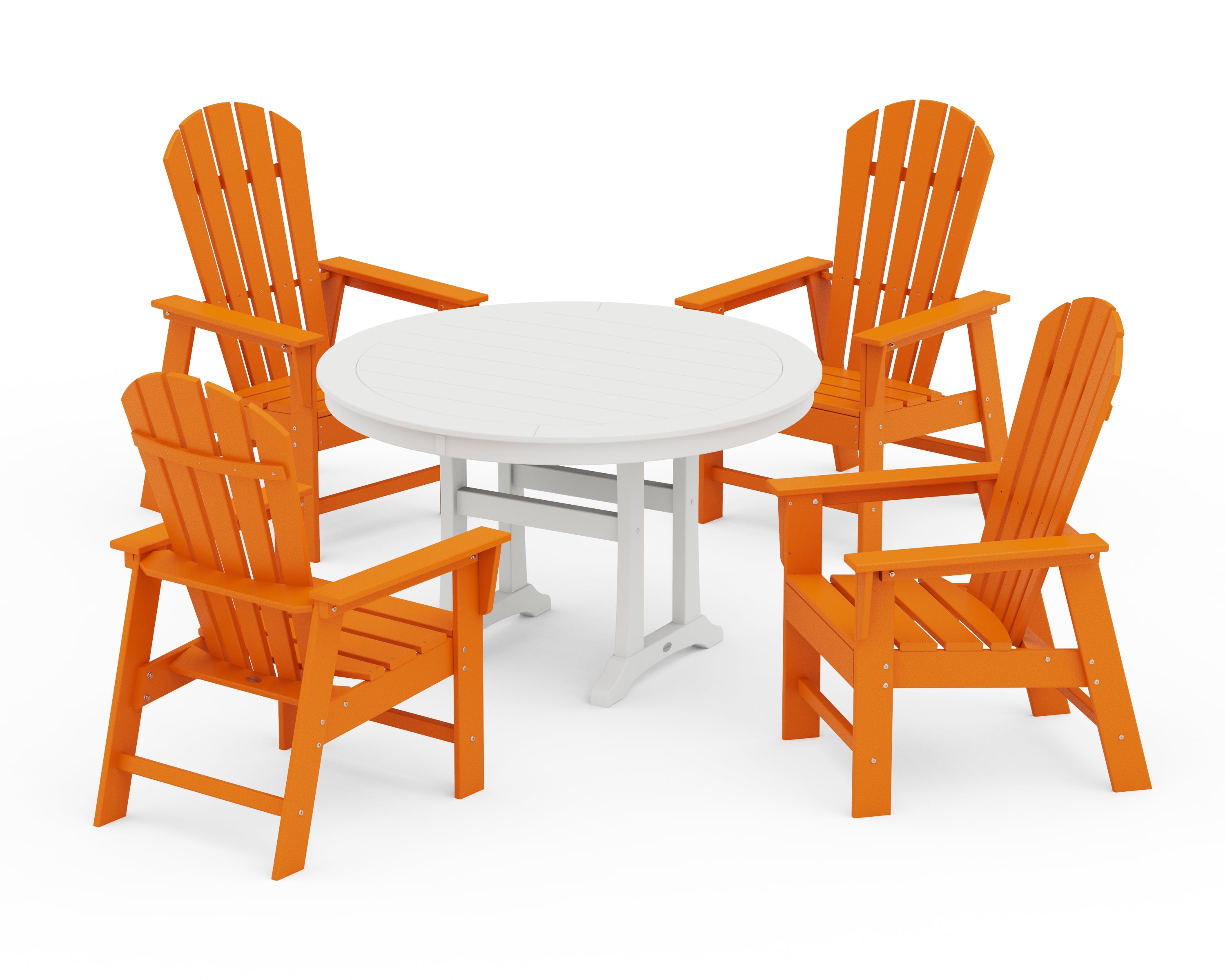 POLYWOOD® South Beach 5-Piece Round Dining Set with Trestle Legs in Tangerine / White