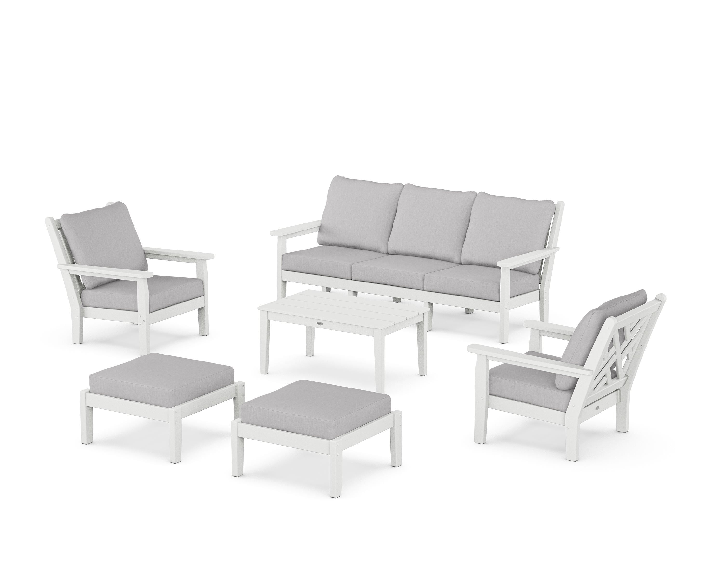 POLYWOOD® Chippendale 6-Piece Lounge Sofa Set in White / Granite