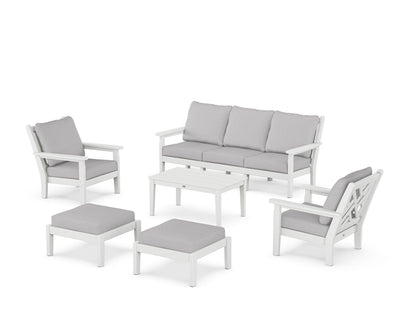 POLYWOOD® Chippendale 6-Piece Lounge Sofa Set in White / Granite